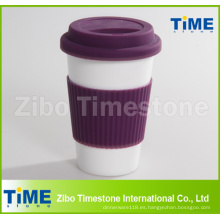 Taza de viaje de cerámica con tapa y funda de silicona (TM2013-GB)